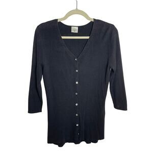 Maternity V Neck Ribbed Top Womens Size Small Button Up 3/4 Sleeve Cotton Blouse